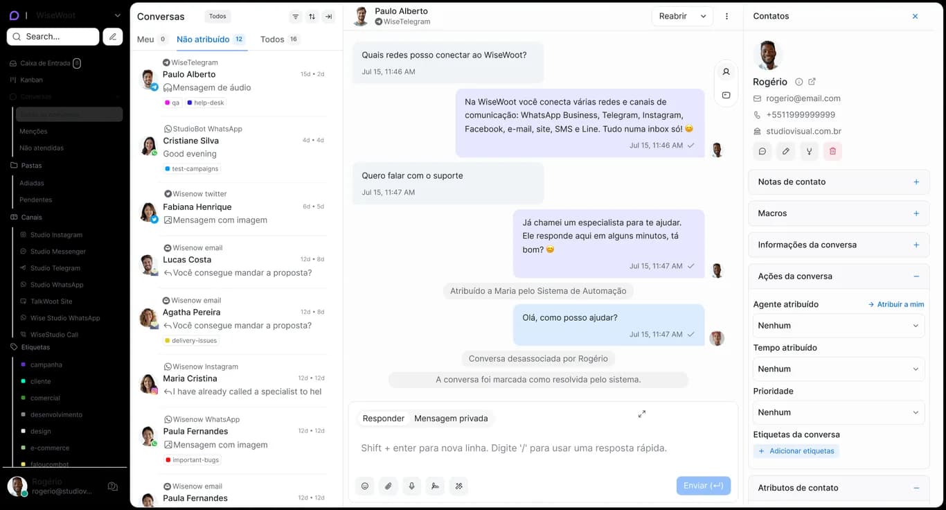 Interface CRM do WiseWoot