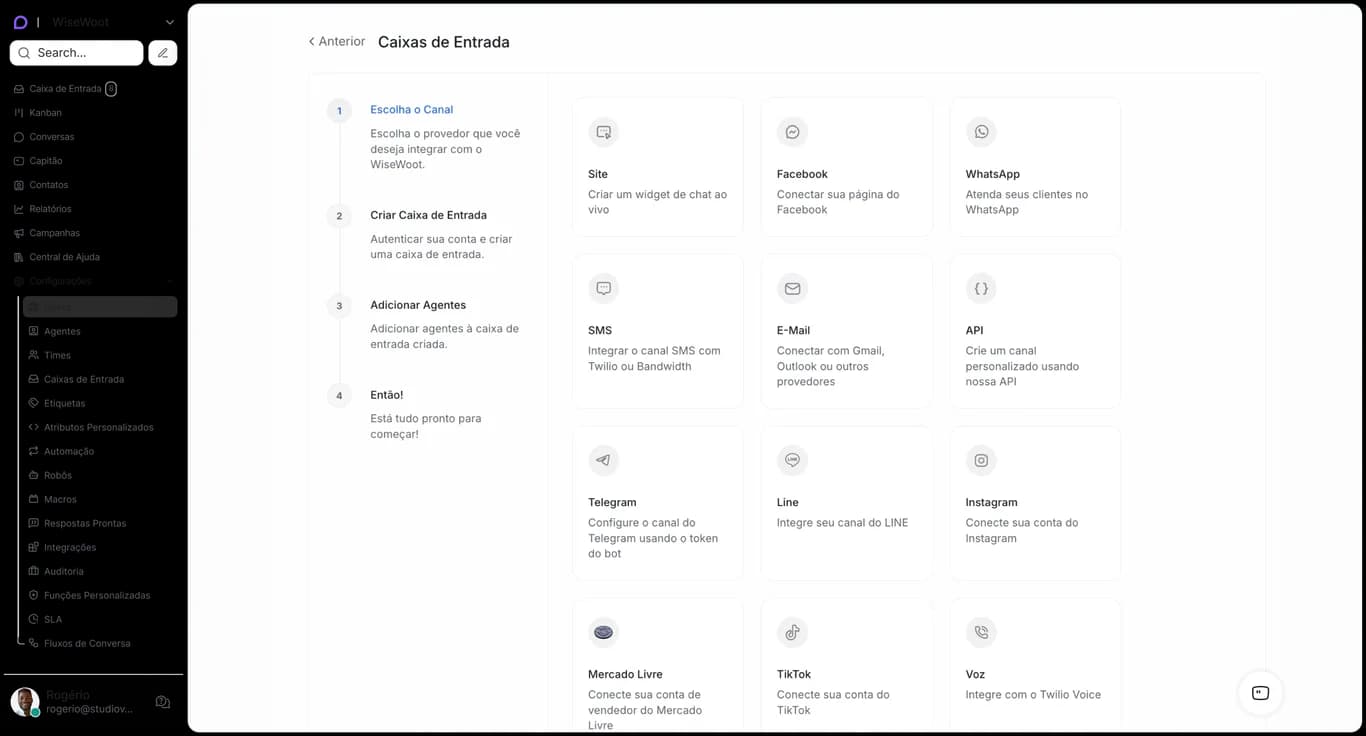Interface Inbox do WiseWoot