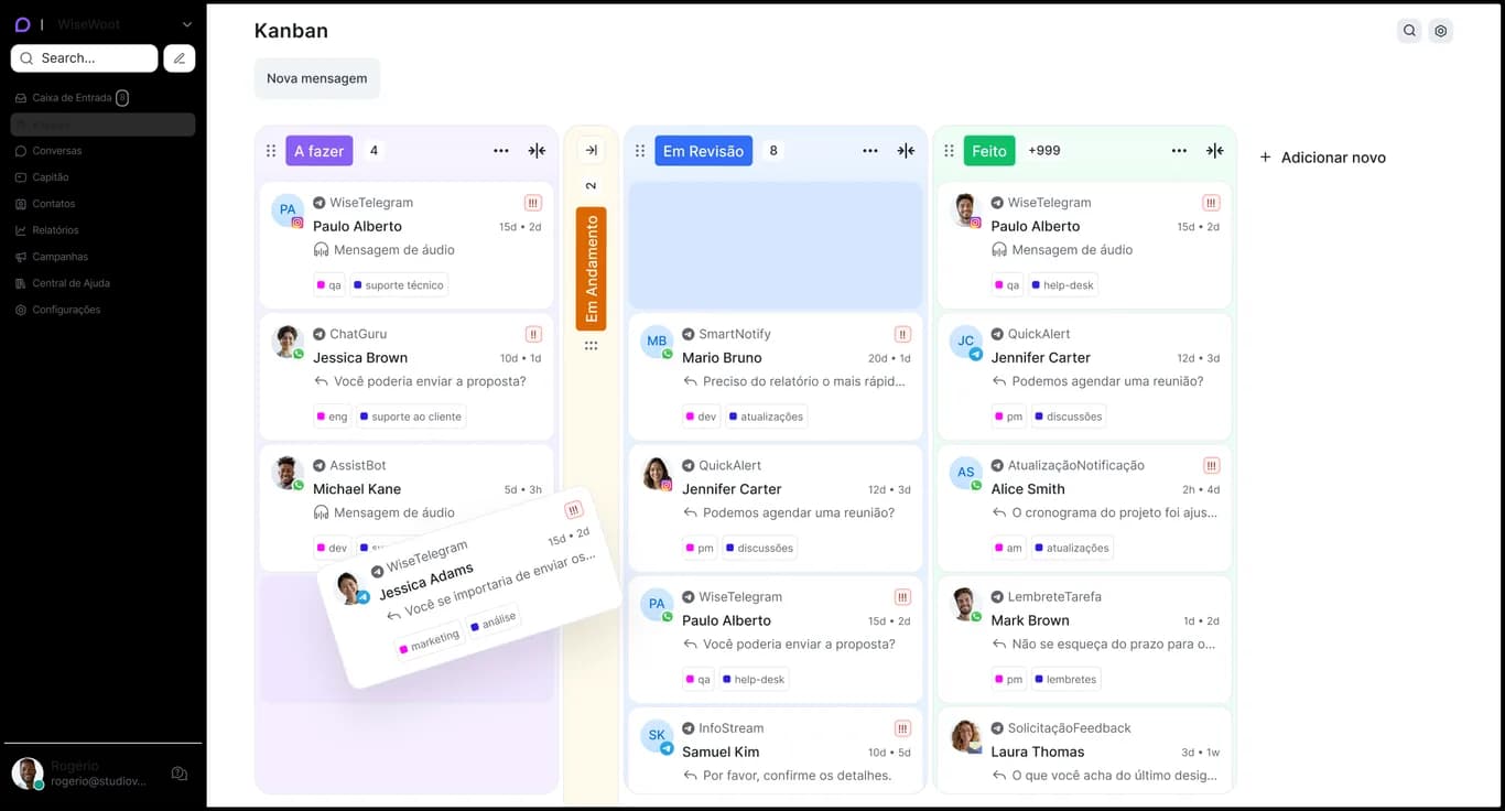 Interface Kanban do WiseWoot